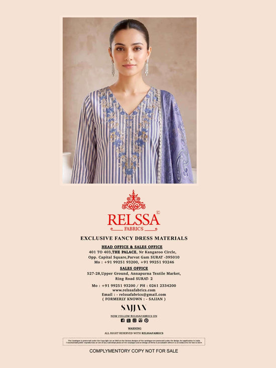 Relssa Fabrics Khushi Premium Muslin Embroidered Dress Material - Amrah Wholesale