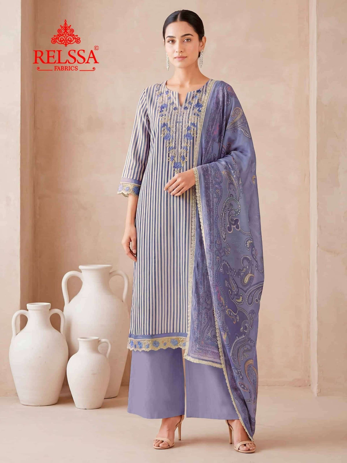 Relssa Fabrics Khushi Premium Muslin Embroidered Dress Material - Amrah Wholesale