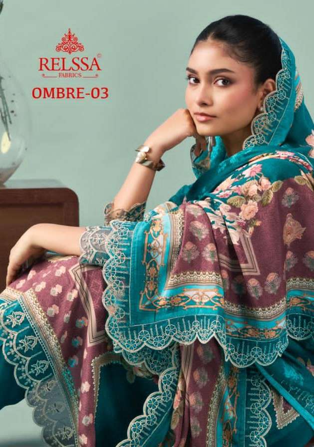 Relssa Fabrics Ombre Vol 3 Pure Cotton Embroidered Dress Material - Amrah Wholesale