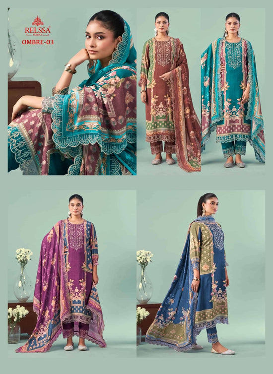Relssa Fabrics Ombre Vol 3 Pure Cotton Embroidered Dress Material - Amrah Wholesale