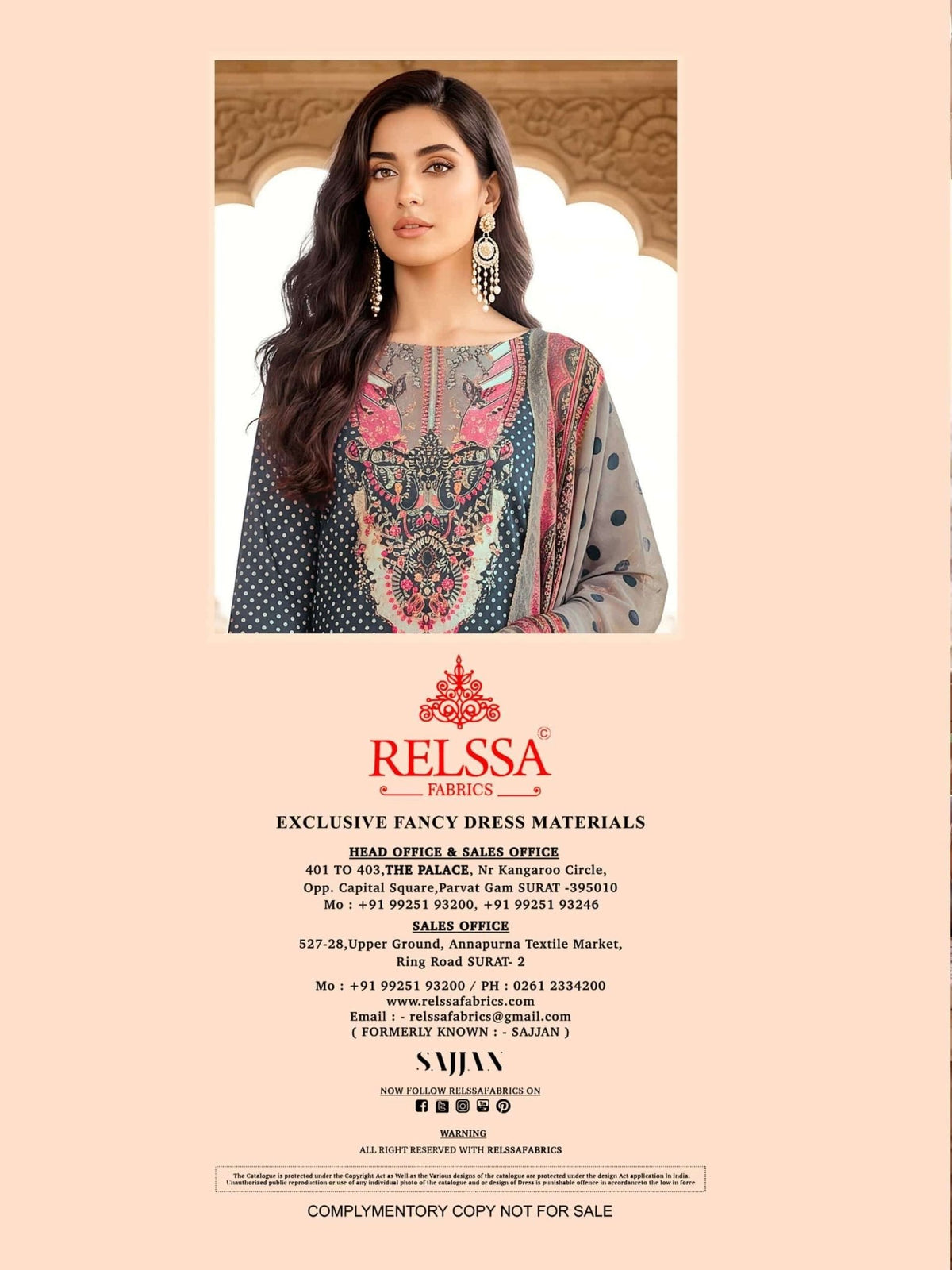 Relssa Fabrics Pallavi Premium Masakali Embroidered Dress Material - Amrah Wholesale
