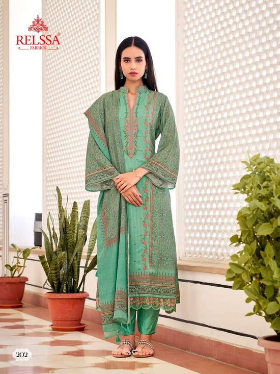 Relssa Fabrics Rooz Vol 2 Fancy Muslin Embroidered Dress Material - Amrah Wholesale