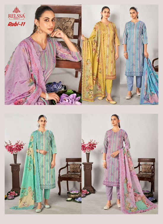 Relssa Fabrics Rubi Vol 11 Cotton Embroidered Dress Material