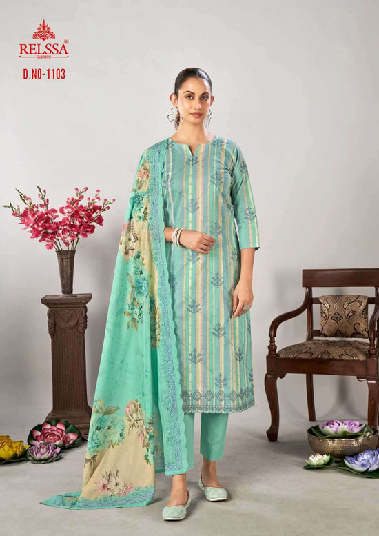 Relssa Fabrics Rubi Vol 11 Cotton Embroidered Dress Material