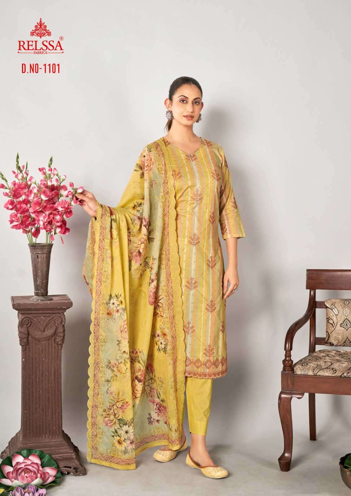 Relssa Fabrics Rubi Vol 11 Cotton Embroidered Dress Material - Amrah Wholesale