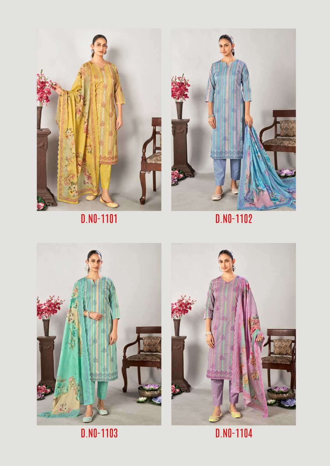 Relssa Fabrics Rubi Vol 11 Cotton Embroidered Dress Material - Amrah Wholesale