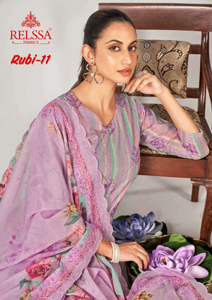 Relssa Fabrics Rubi Vol 11 Cotton Embroidered Dress Material - Amrah Wholesale