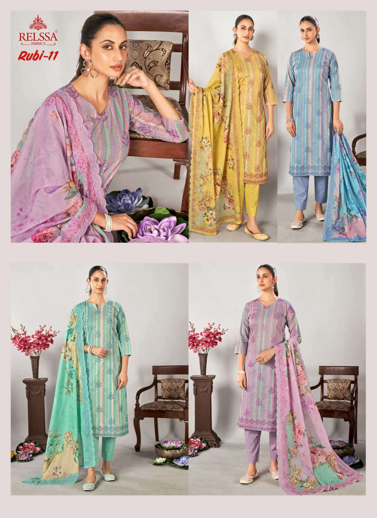 Relssa Fabrics Rubi Vol 11 Cotton Embroidered Dress Material - Amrah Wholesale
