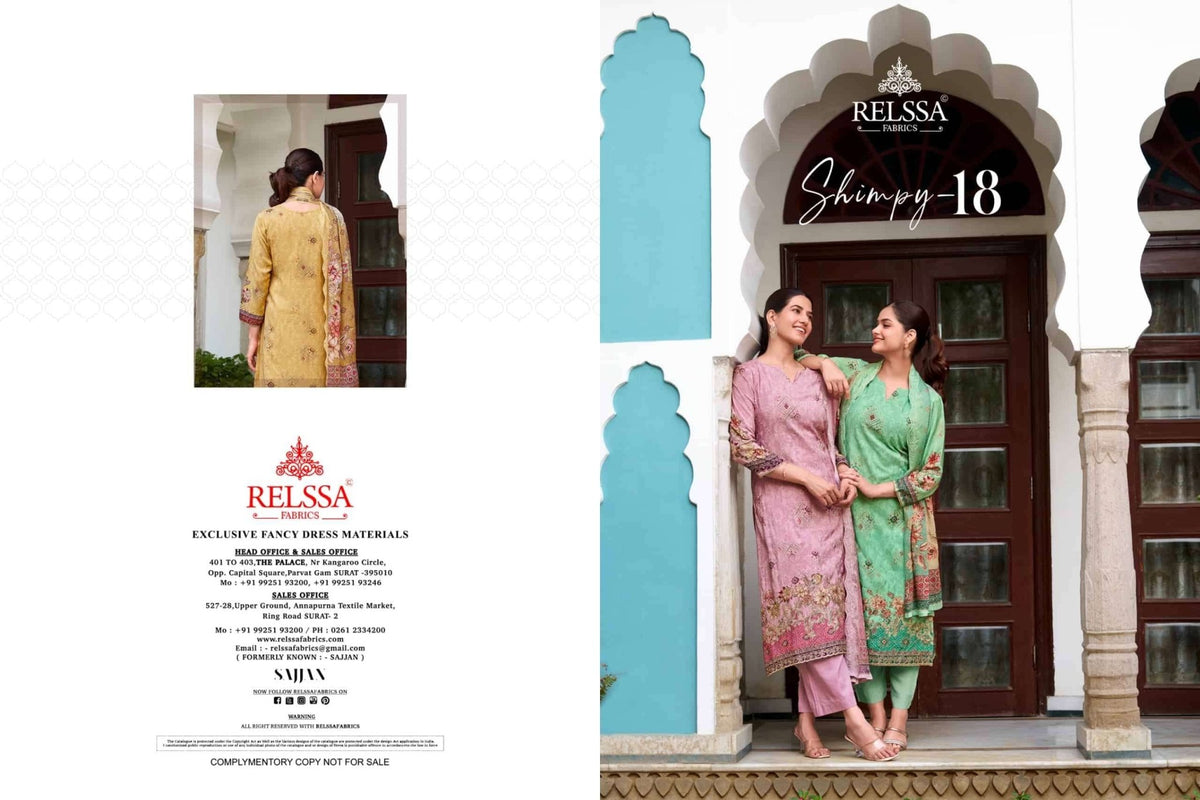 Relssa Fabrics Shimpy Vol 18 Muslin Embroidered Dress Material - Amrah Wholesale