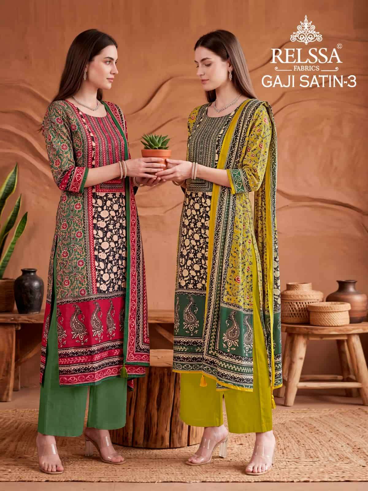 Relssa Fabrics Gaji Satin Vol 3 Fancy Satin Dress Material