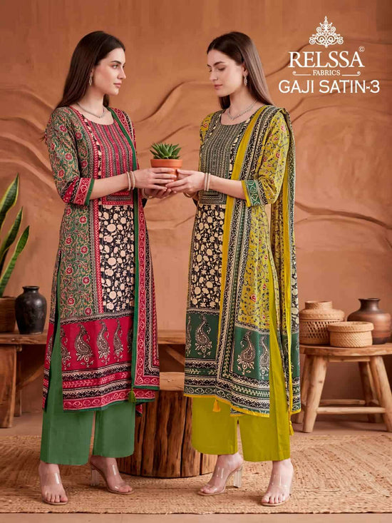 Relssa Fabrics Gaji Satin Vol 3 Fancy Satin Dress Material
