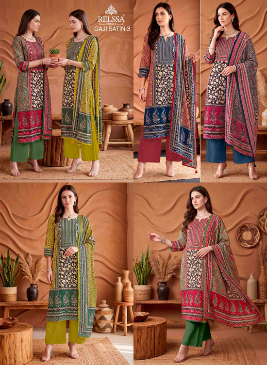 Relssa Fabrics Gaji Satin Vol 3 Fancy Satin Dress Material