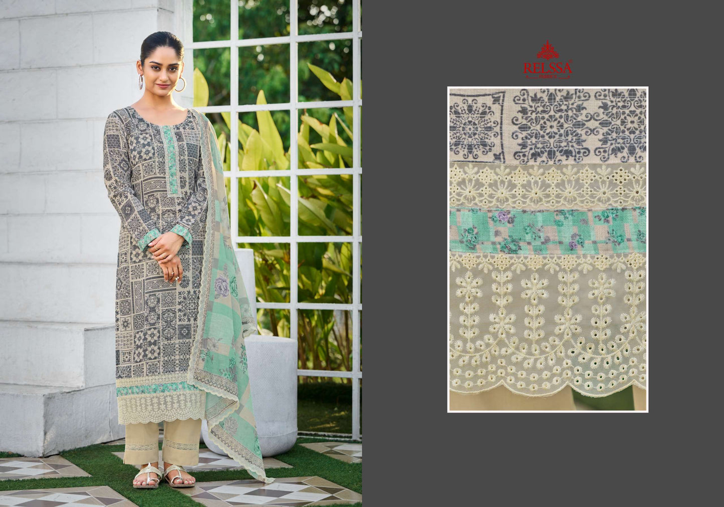 Relssa Fabrics Iskra Linen Embroidered Designer Salwar Suit Set