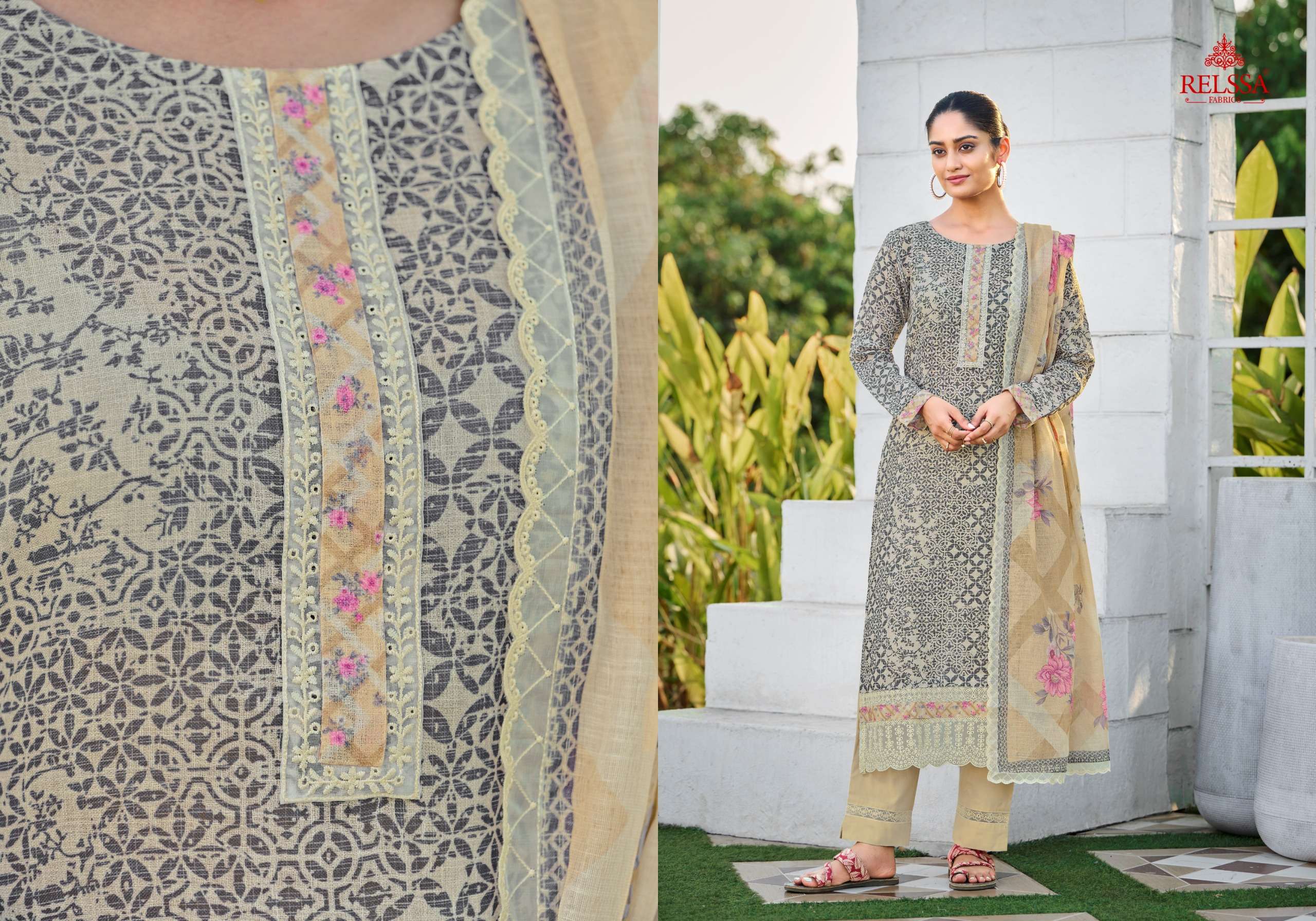 Relssa Fabrics Iskra Linen Embroidered Designer Salwar Suit Set