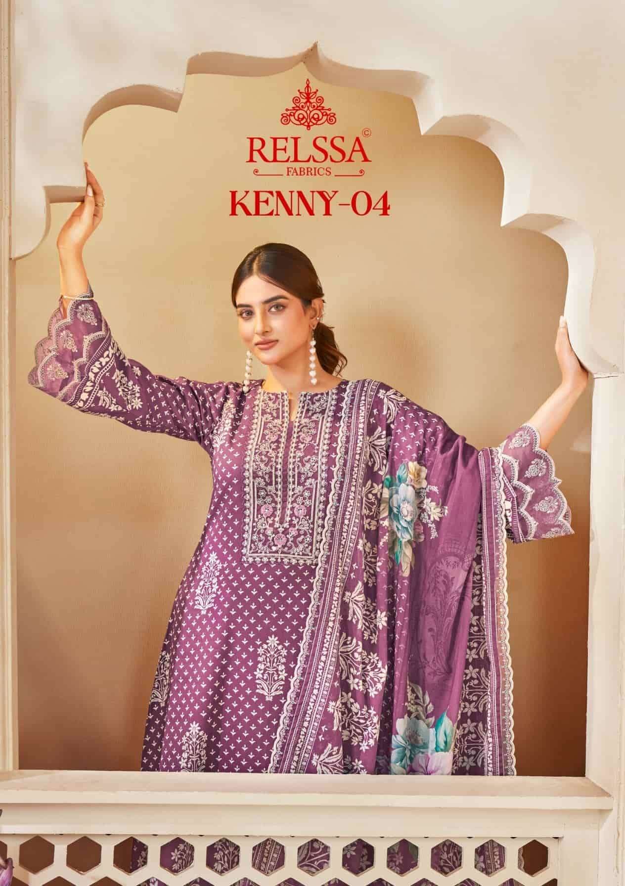 Relssa Kenny Vol 4 Pure Giza Satin Embroidered Dress Material