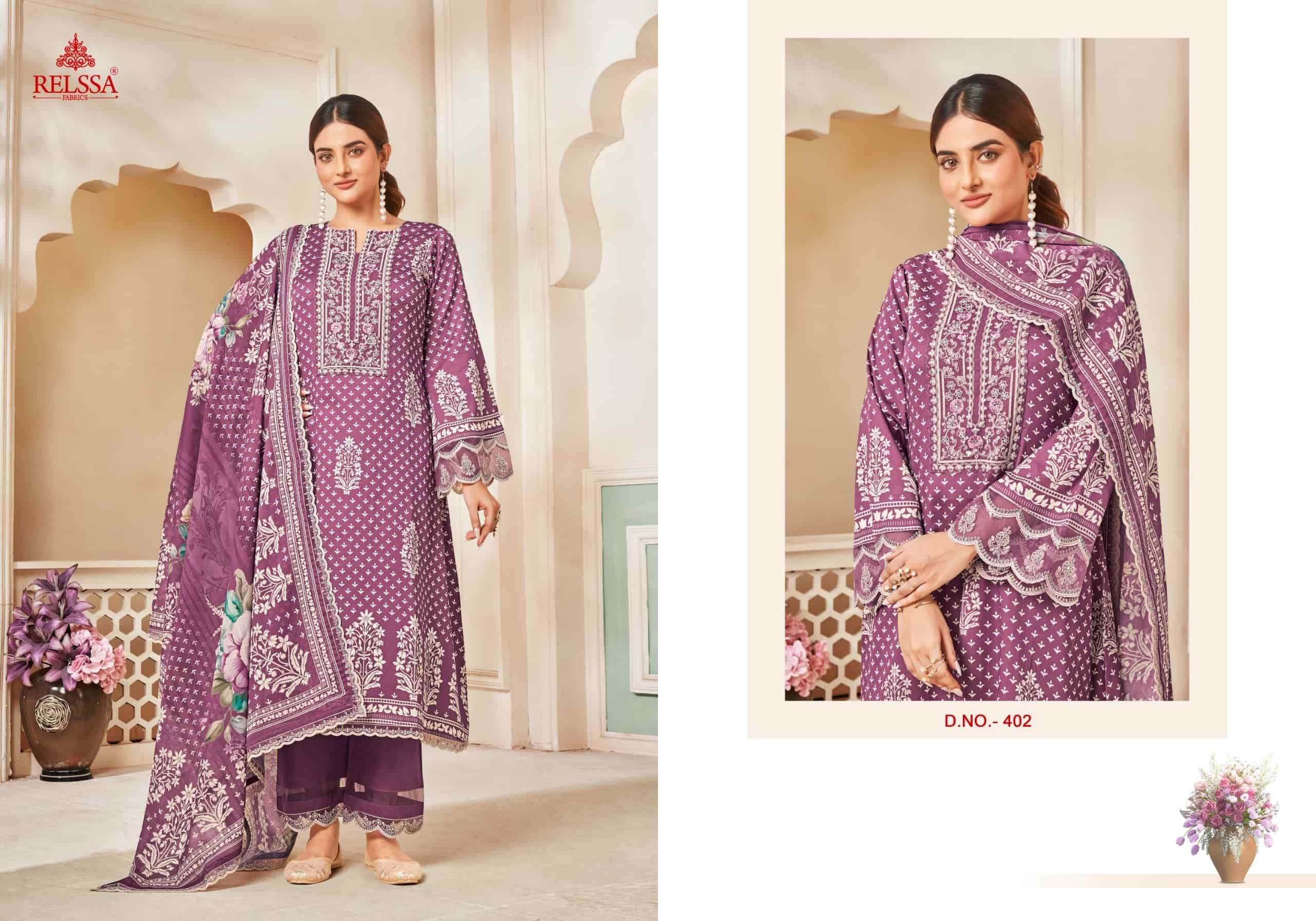 Relssa Kenny Vol 4 Pure Giza Satin Embroidered Dress Material
