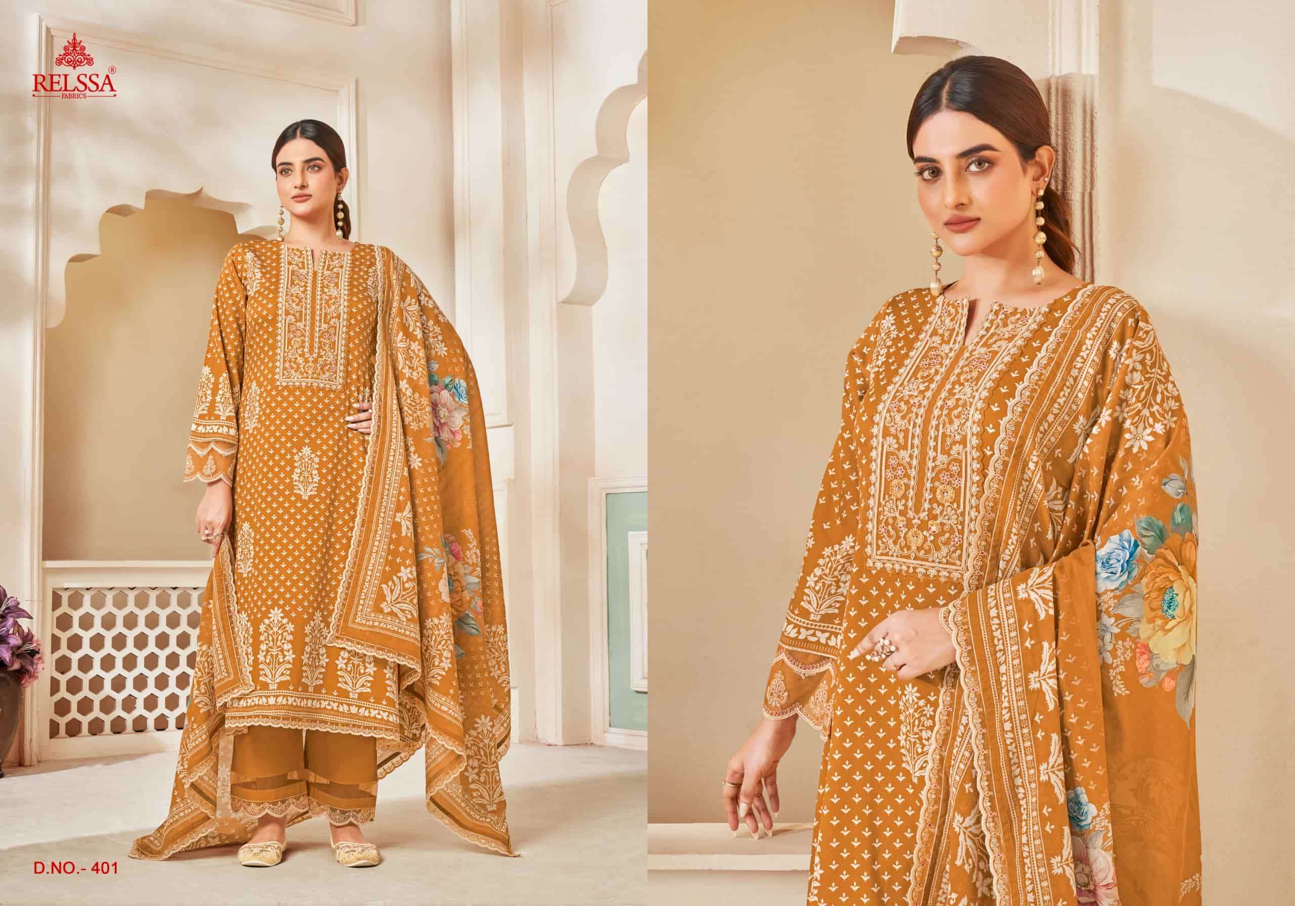 Relssa Kenny Vol 4 Pure Giza Satin Embroidered Dress Material