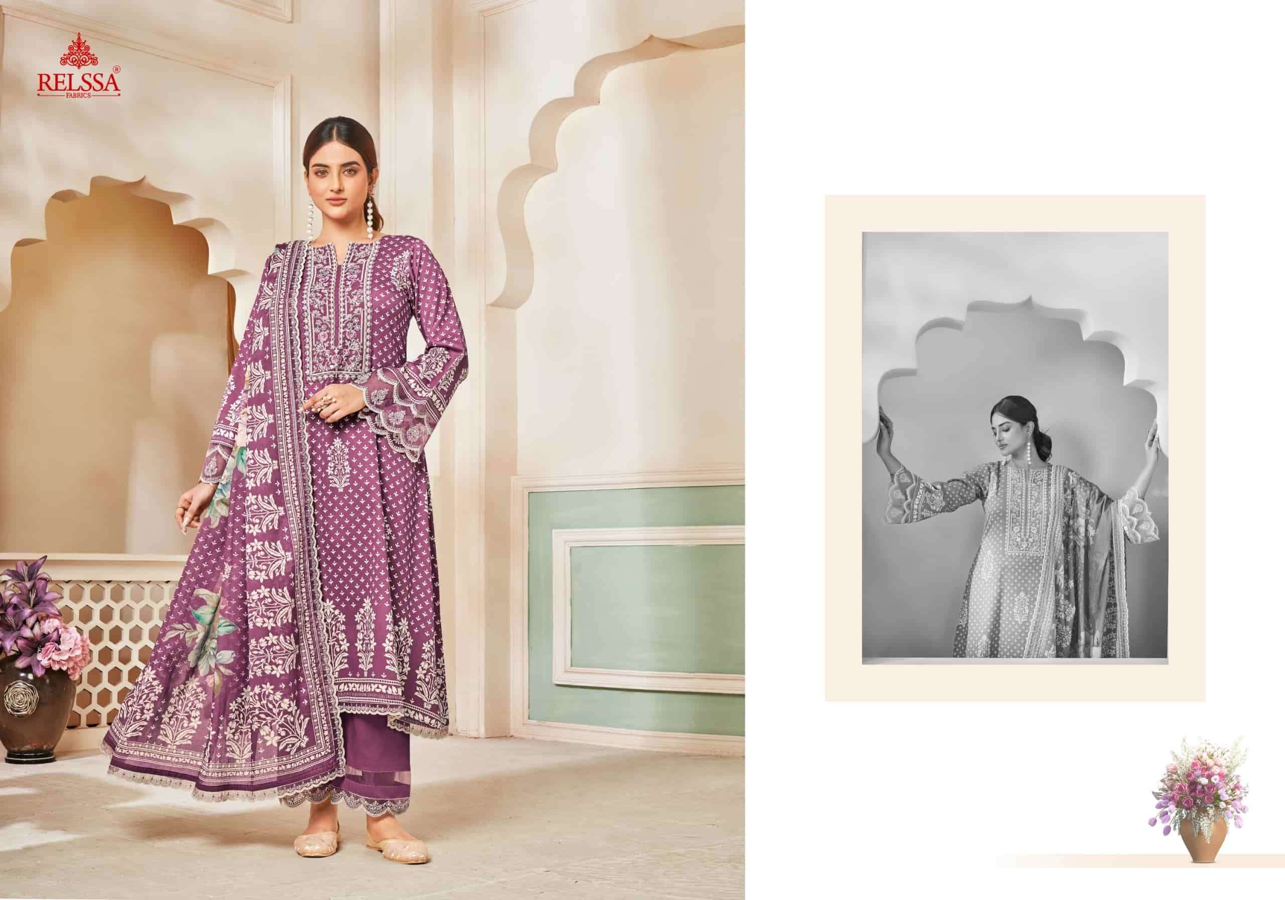 Relssa Kenny Vol 4 Pure Giza Satin Embroidered Dress Material