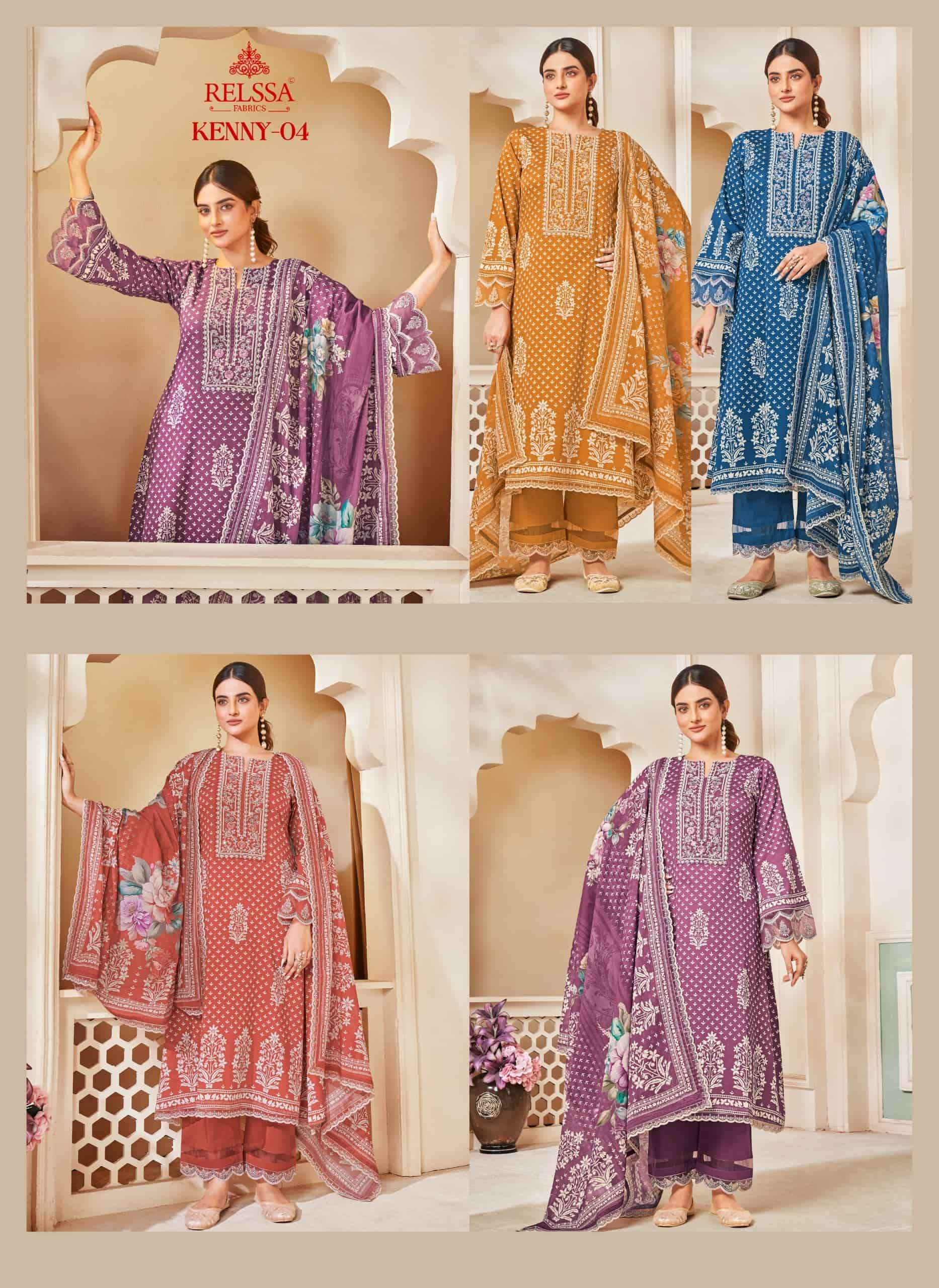 Relssa Kenny Vol 4 Pure Giza Satin Embroidered Dress Material