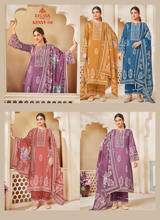 Relssa Kenny Vol 4 Pure Giza Satin Embroidered Dress Material