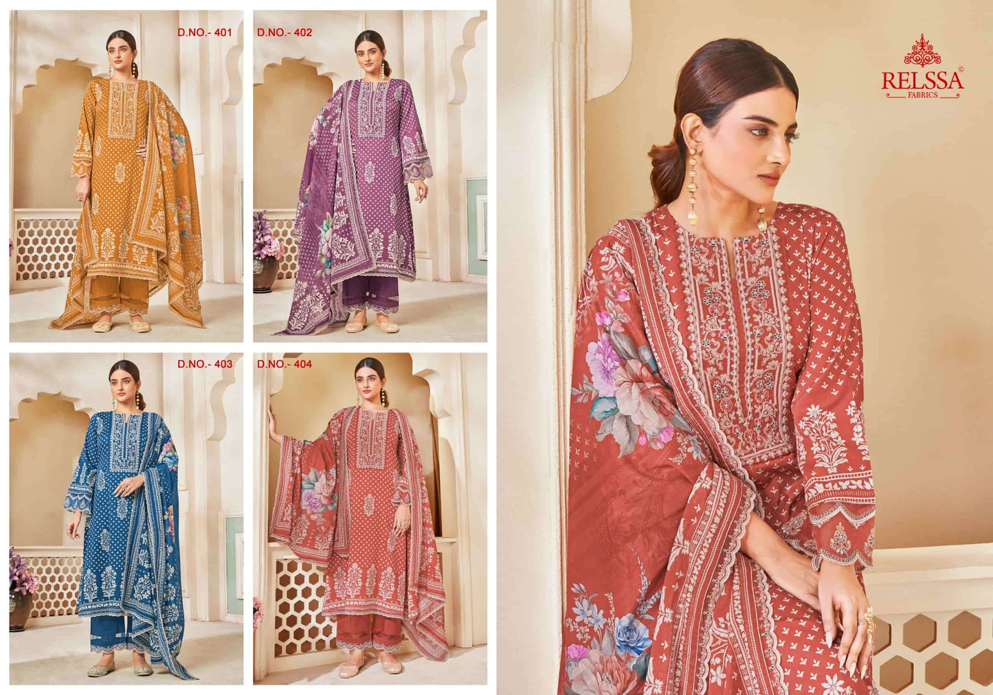 Relssa Kenny Vol 4 Pure Giza Satin Embroidered Dress Material