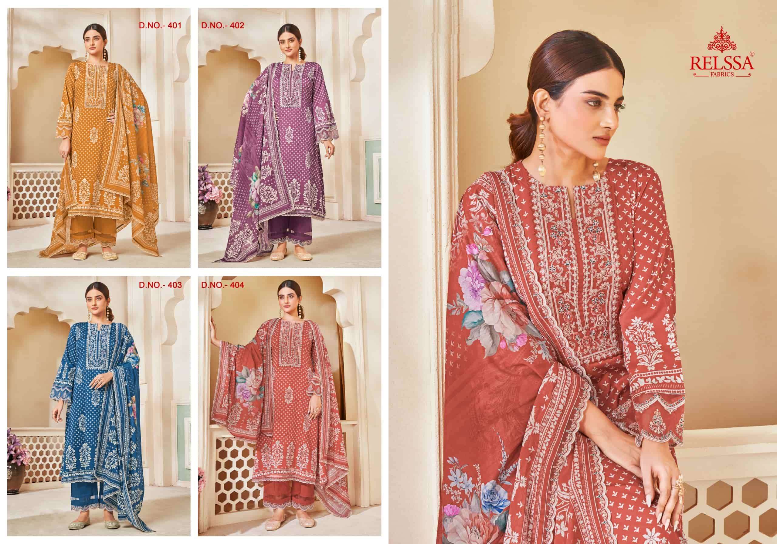 Relssa Kenny Vol 4 Pure Giza Satin Embroidered Dress Material