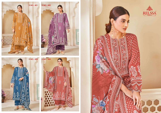 Relssa Kenny Vol 4 Pure Giza Satin Embroidered Dress Material