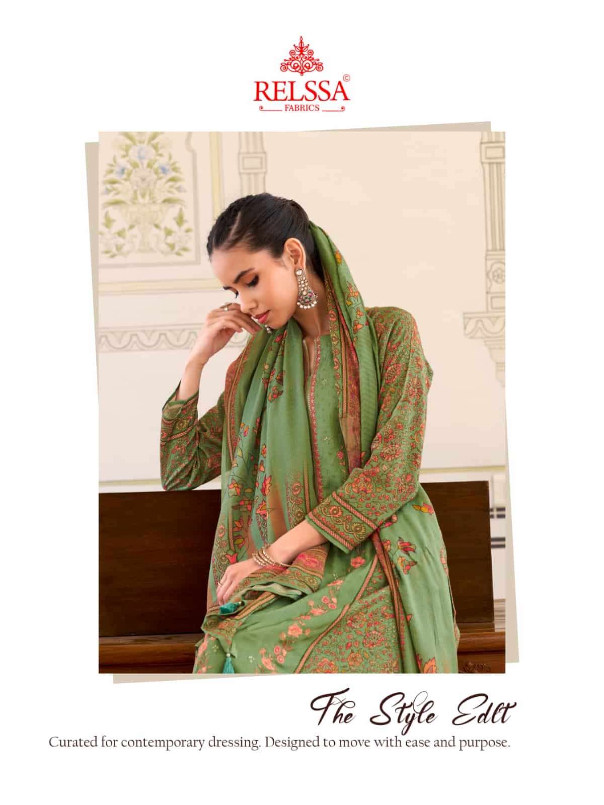 Relssa Fabrics Rooz Muslin Embroidered Digital Printed Dress Material