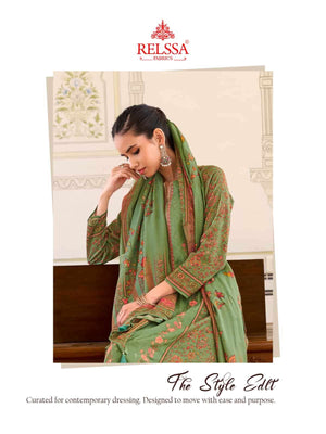 Relssa Fabrics Rooz Muslin Embroidered Digital Printed Dress Material