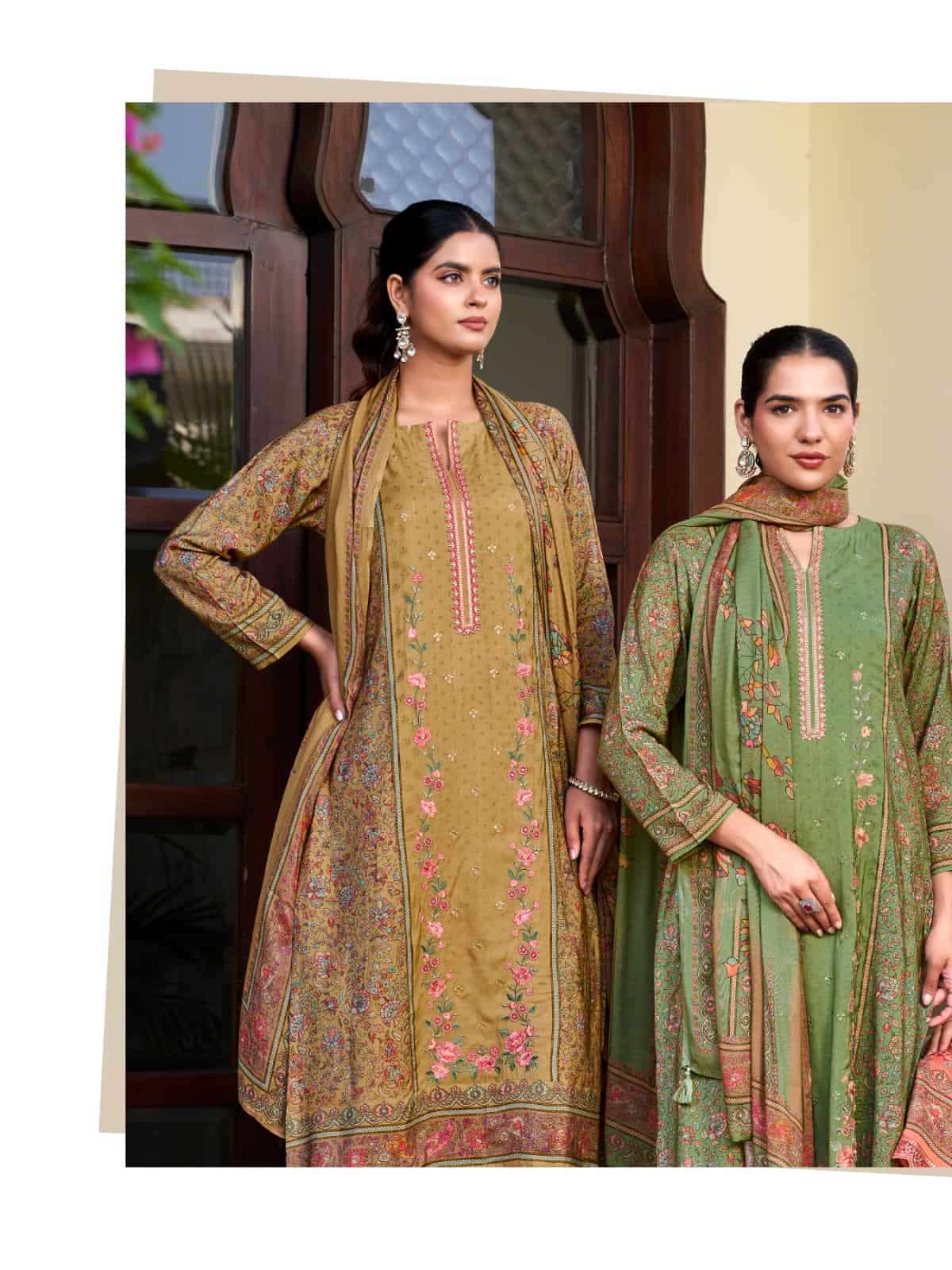 Relssa Fabrics Rooz Muslin Embroidered Digital Printed Dress Material