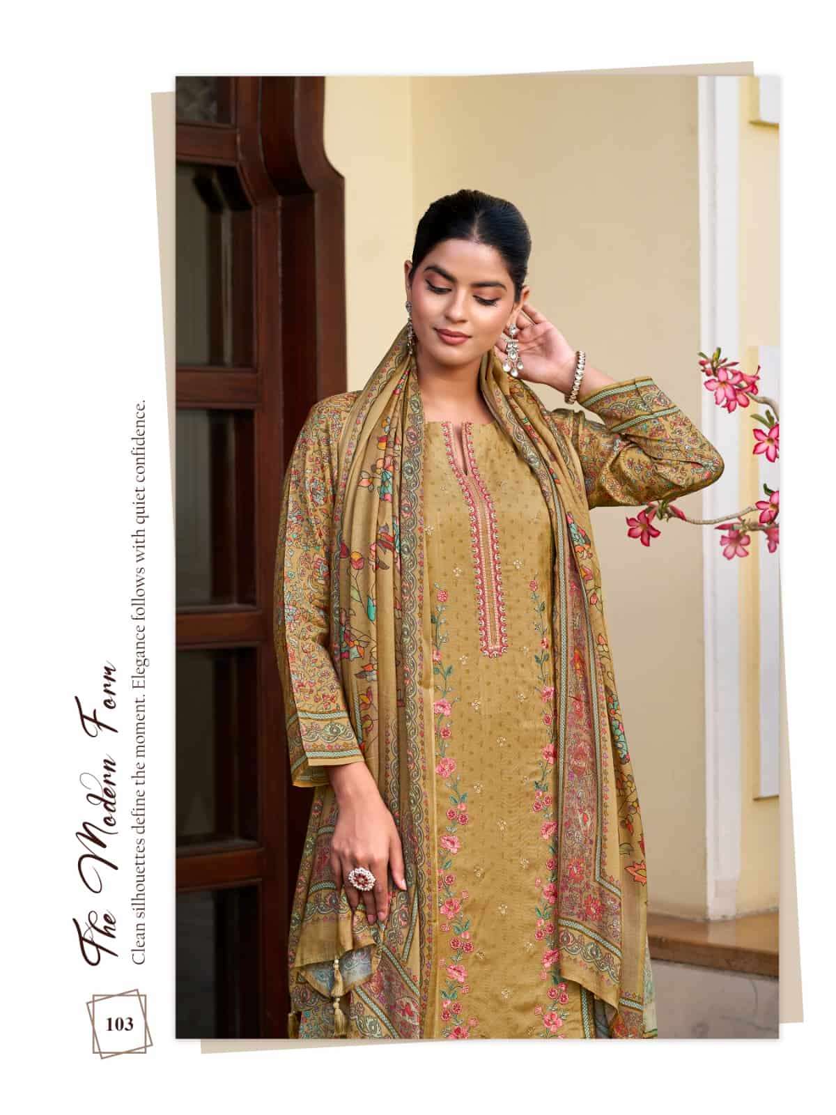Relssa Fabrics Rooz Muslin Embroidered Digital Printed Dress Material
