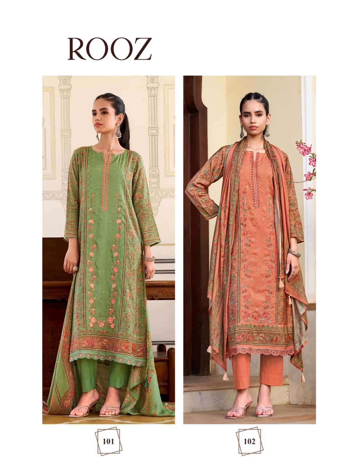 Relssa Fabrics Rooz Muslin Embroidered Digital Printed Dress Material