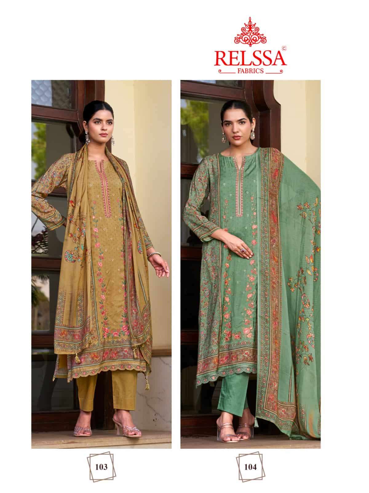 Relssa Fabrics Rooz Muslin Embroidered Digital Printed Dress Material