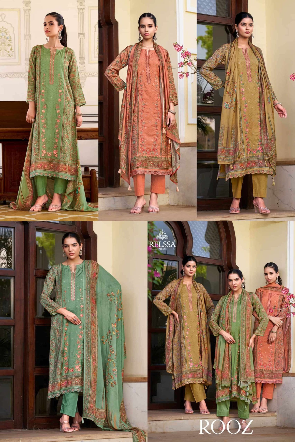 Relssa Fabrics Rooz Muslin Embroidered Digital Printed Dress Material