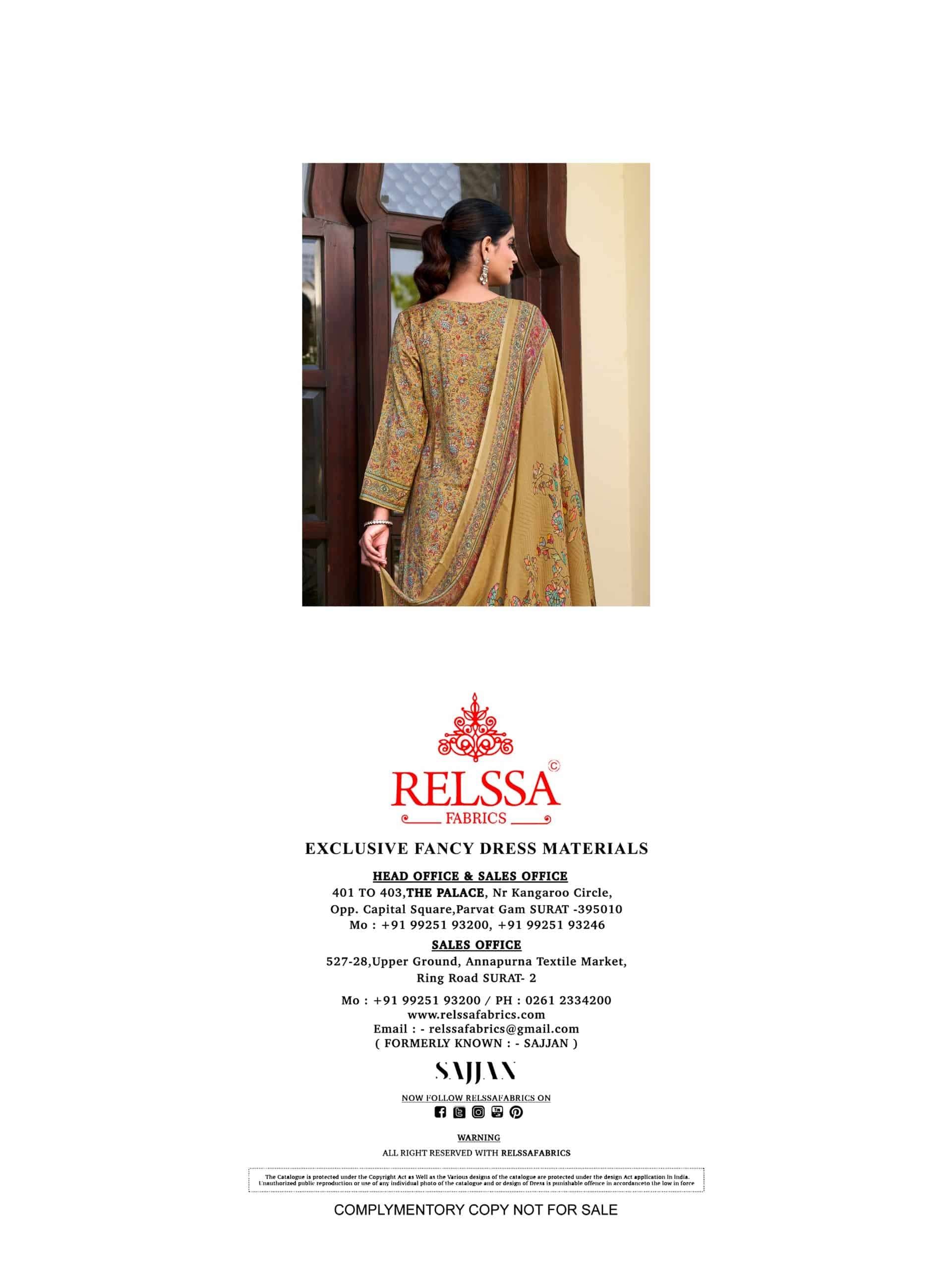 Relssa Fabrics Rooz Muslin Embroidered Digital Printed Dress Material