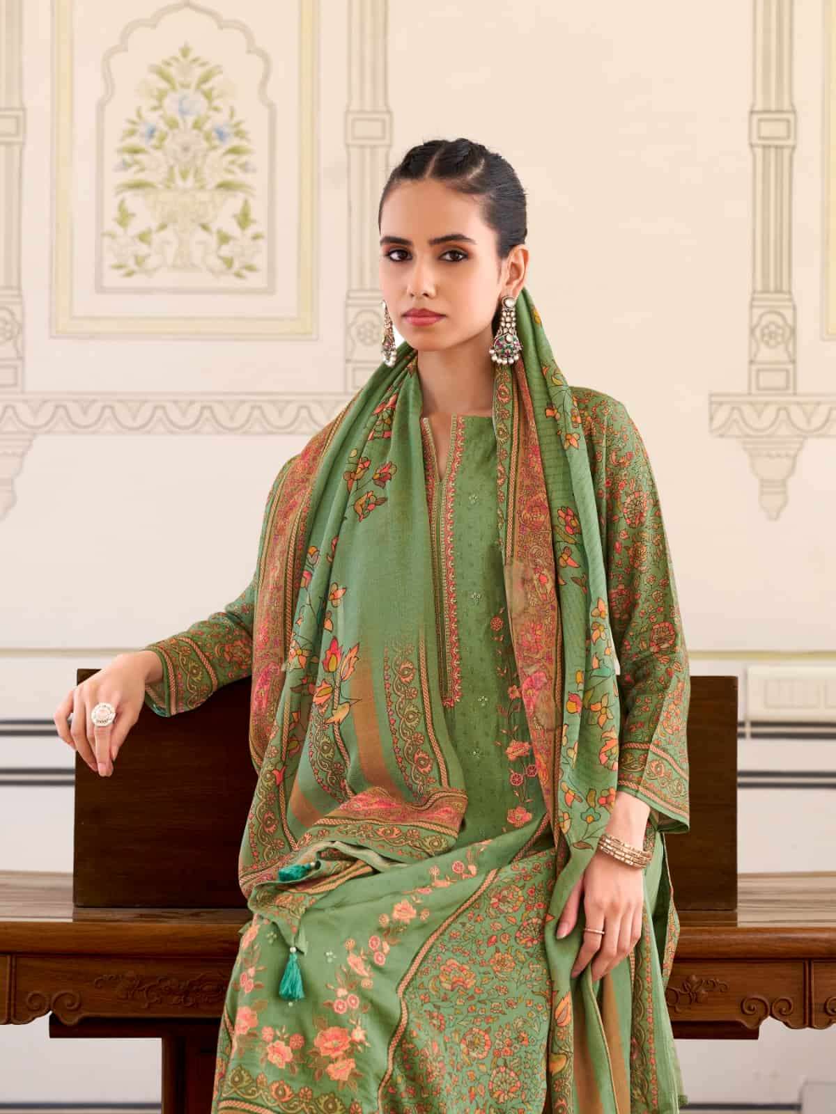 Relssa Fabrics Rooz Muslin Embroidered Digital Printed Dress Material