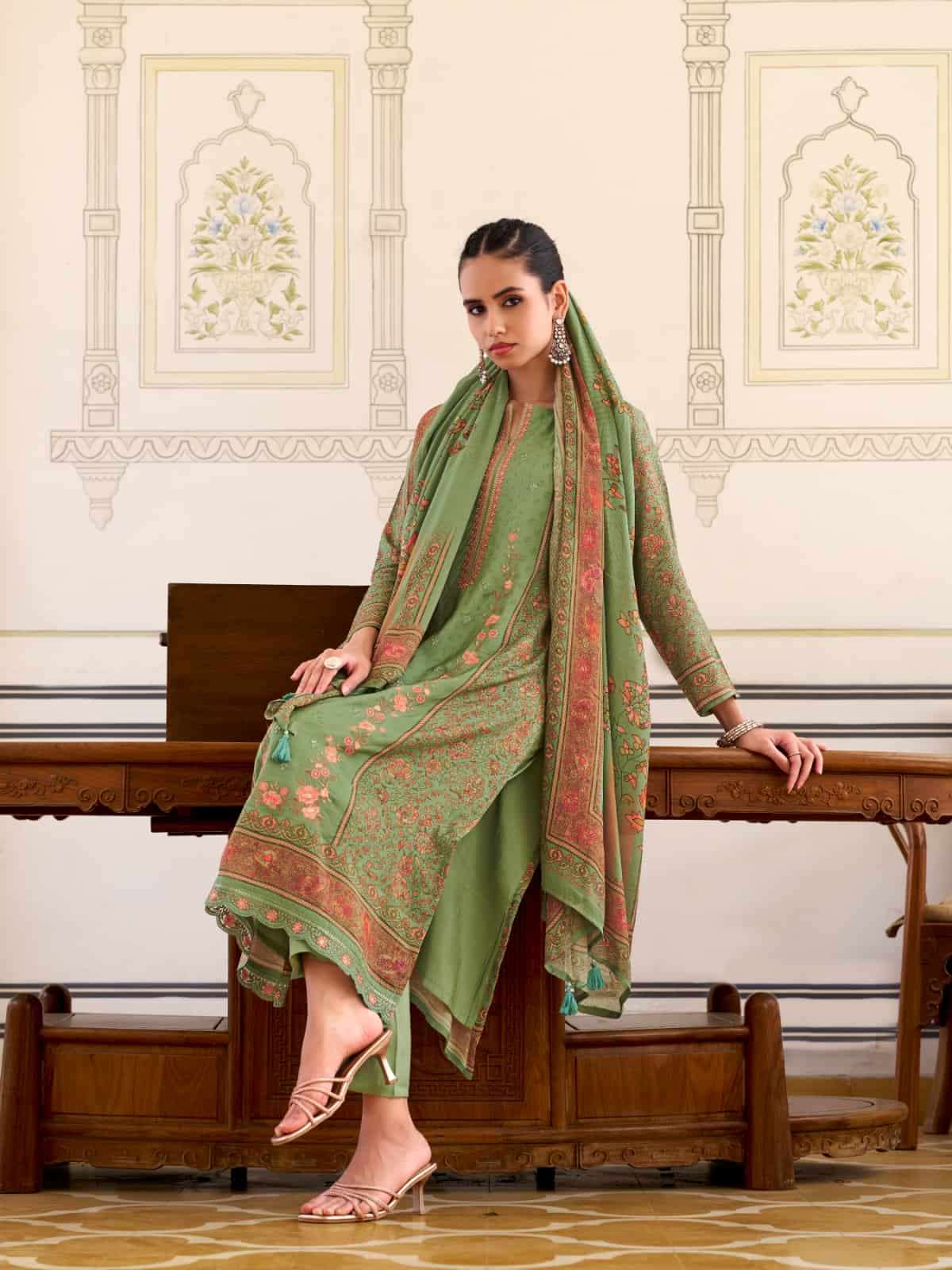 Relssa Fabrics Rooz Muslin Embroidered Digital Printed Dress Material