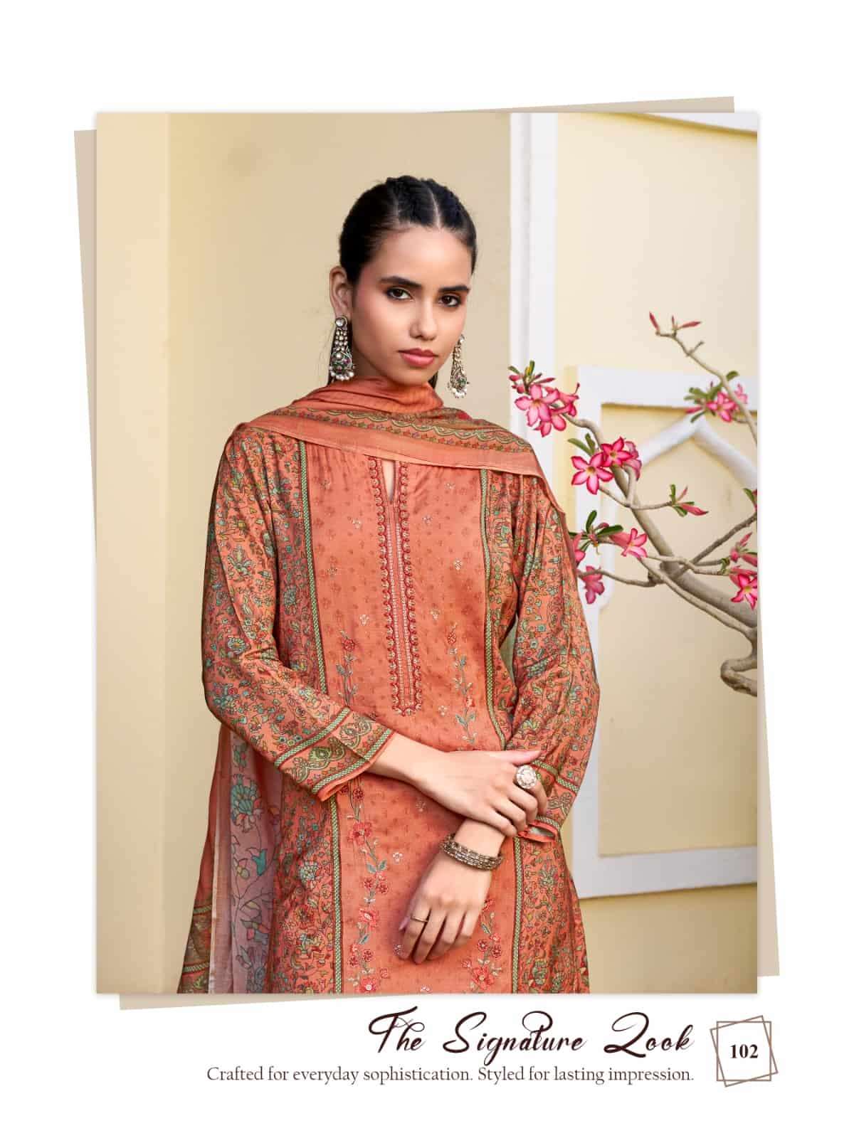 Relssa Fabrics Rooz Muslin Embroidered Digital Printed Dress Material