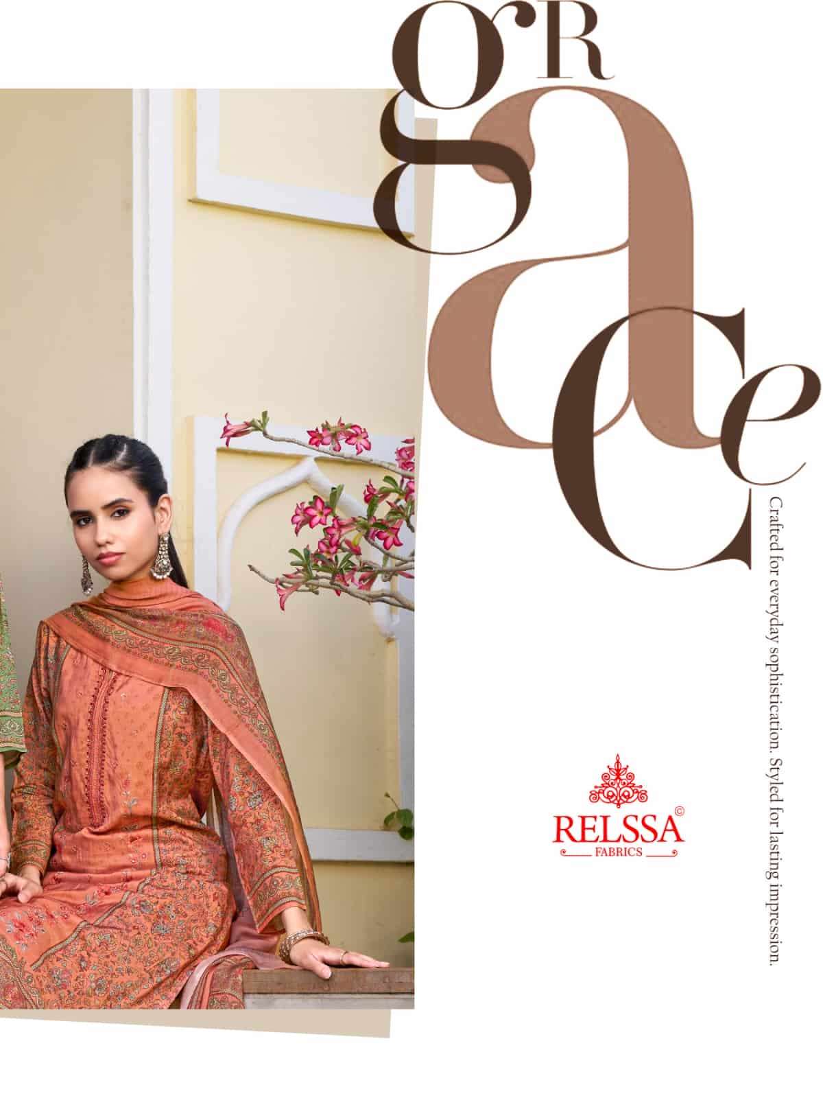 Relssa Fabrics Rooz Muslin Embroidered Digital Printed Dress Material