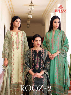 Relssa Fabrics Rooz Vol 2 Fancy Muslin Embroidered Dress Material