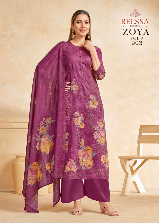 Relssa Fabrics Zoya Vol 9 Cotton Satin Sequins Embroidered Dress Material