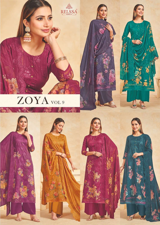Relssa Fabrics Zoya Vol 9 Cotton Satin Sequins Embroidered Dress Material