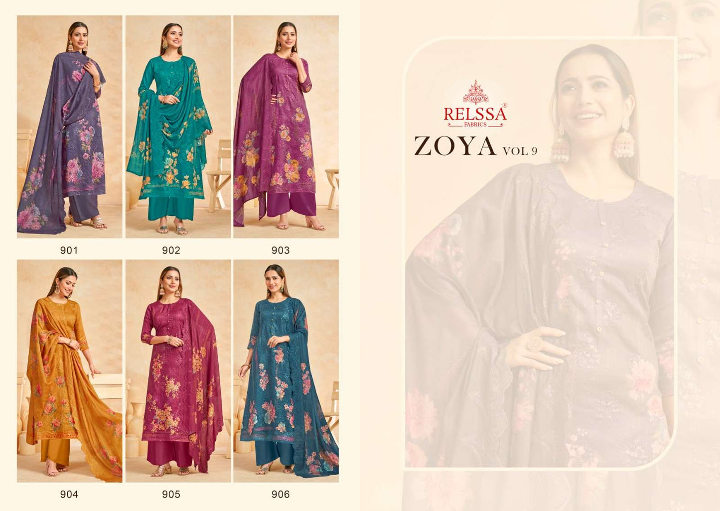 Relssa Fabrics Zoya Vol 9 Cotton Satin Sequins Embroidered Dress Material