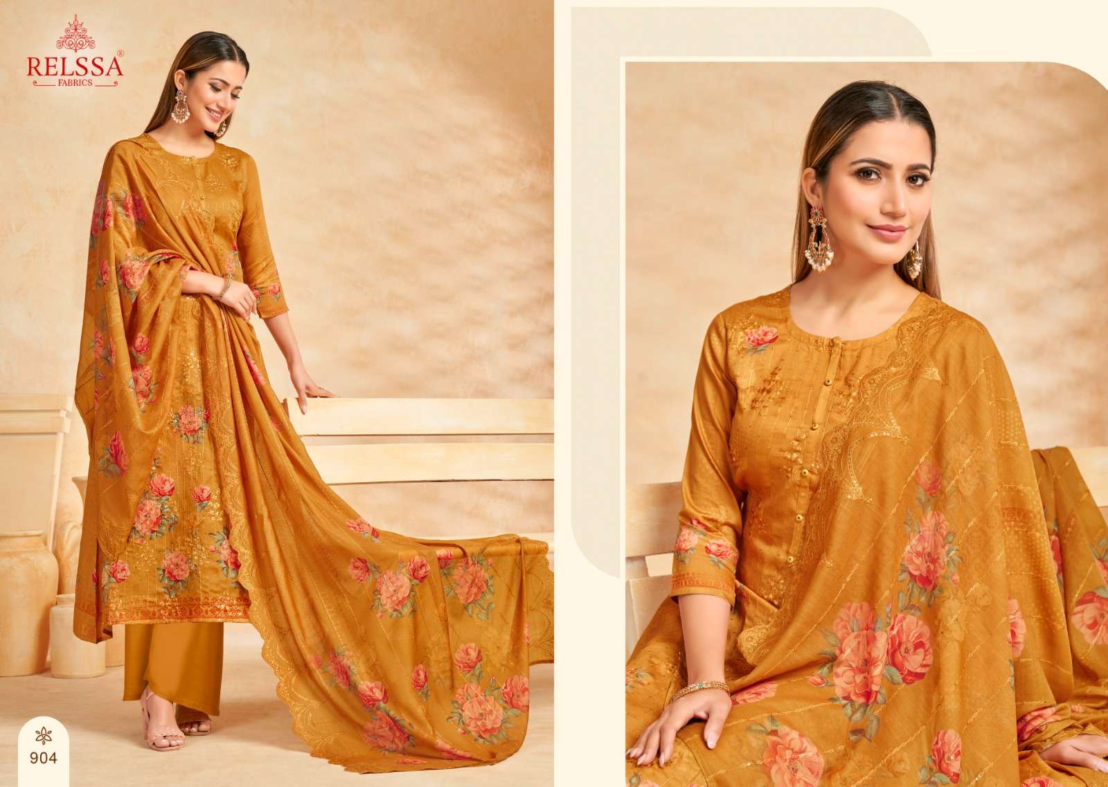 Relssa Fabrics Zoya Vol 9 Cotton Satin Sequins Embroidered Dress Material