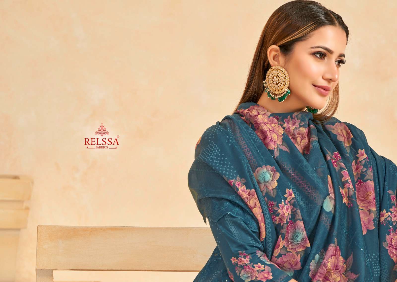 Relssa Fabrics Zoya Vol 9 Cotton Satin Sequins Embroidered Dress Material