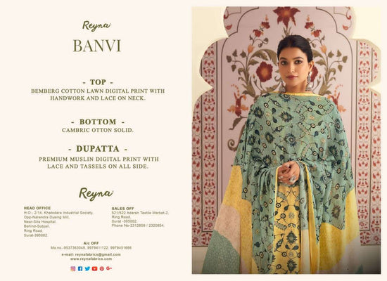 Reyna Fabrics Banvi Bemberg Cotton Dress Material - Amrah Wholesale