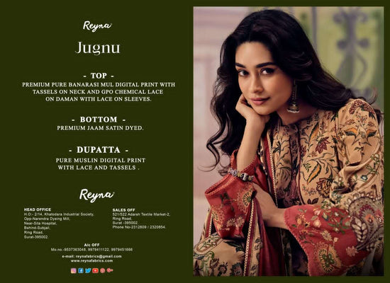 Reyna Fabrics Jugnu Premium Pure Banarasi Mal Dress Material