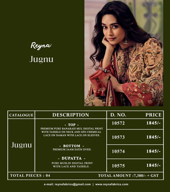 Reyna Fabrics Jugnu Premium Pure Banarasi Mal Dress Material
