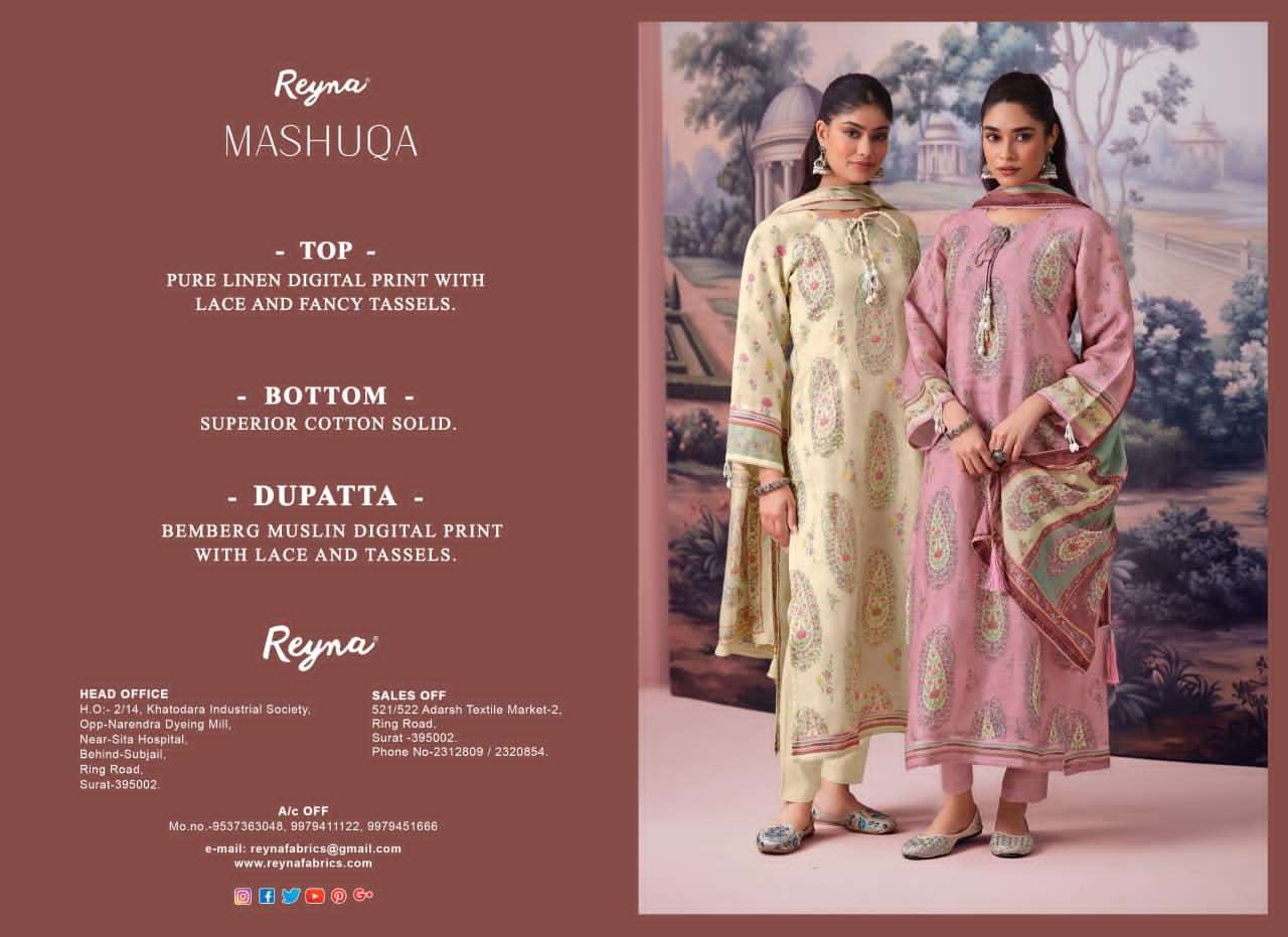 Reyna Fabrics Mashuqa Pure Linen Pakistani Suit - Amrah Wholesale
