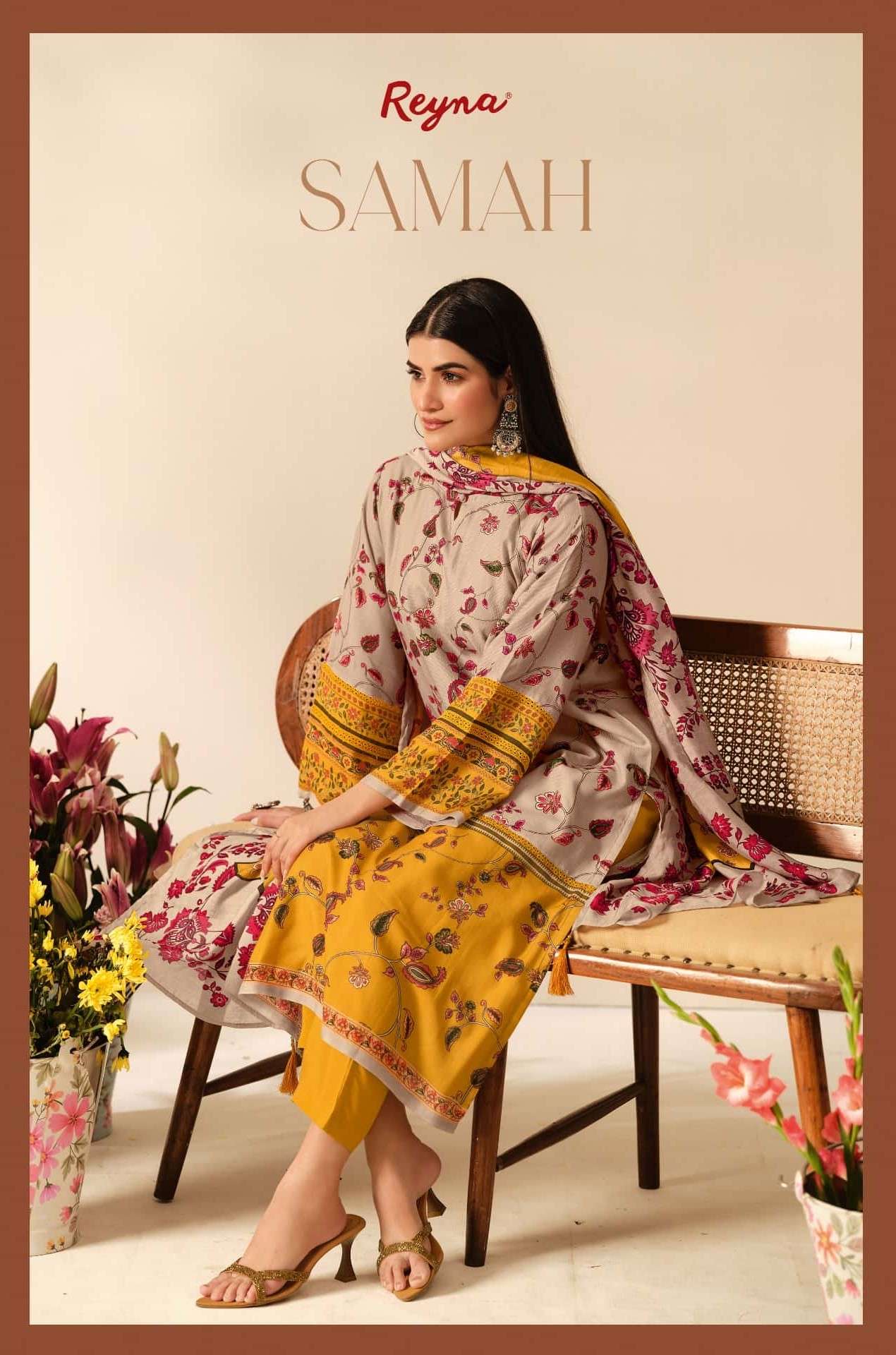 Reyna Fabrics Samah Pure Muslin Dress Material